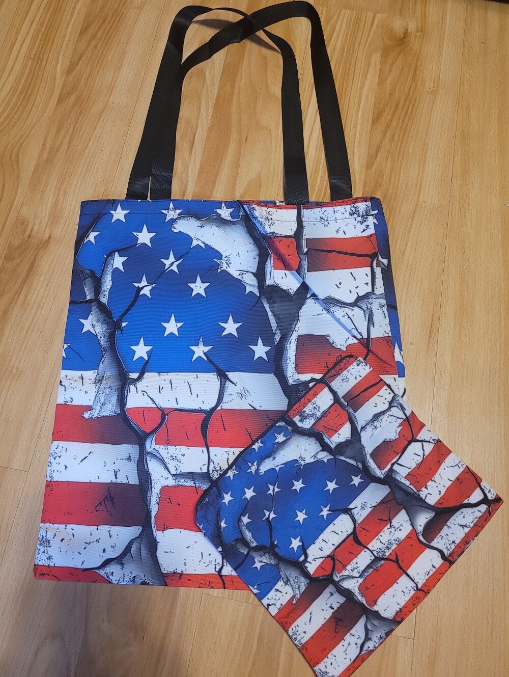 Patriotic American Flag Shoulder Tote Bagwith Zipper Bag - Blue/Red/White (C02)